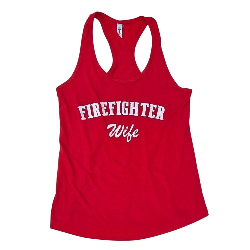 Next Level Ideal T Firefighter Wife Red Racerback Tank Top Size M Graphic Tee